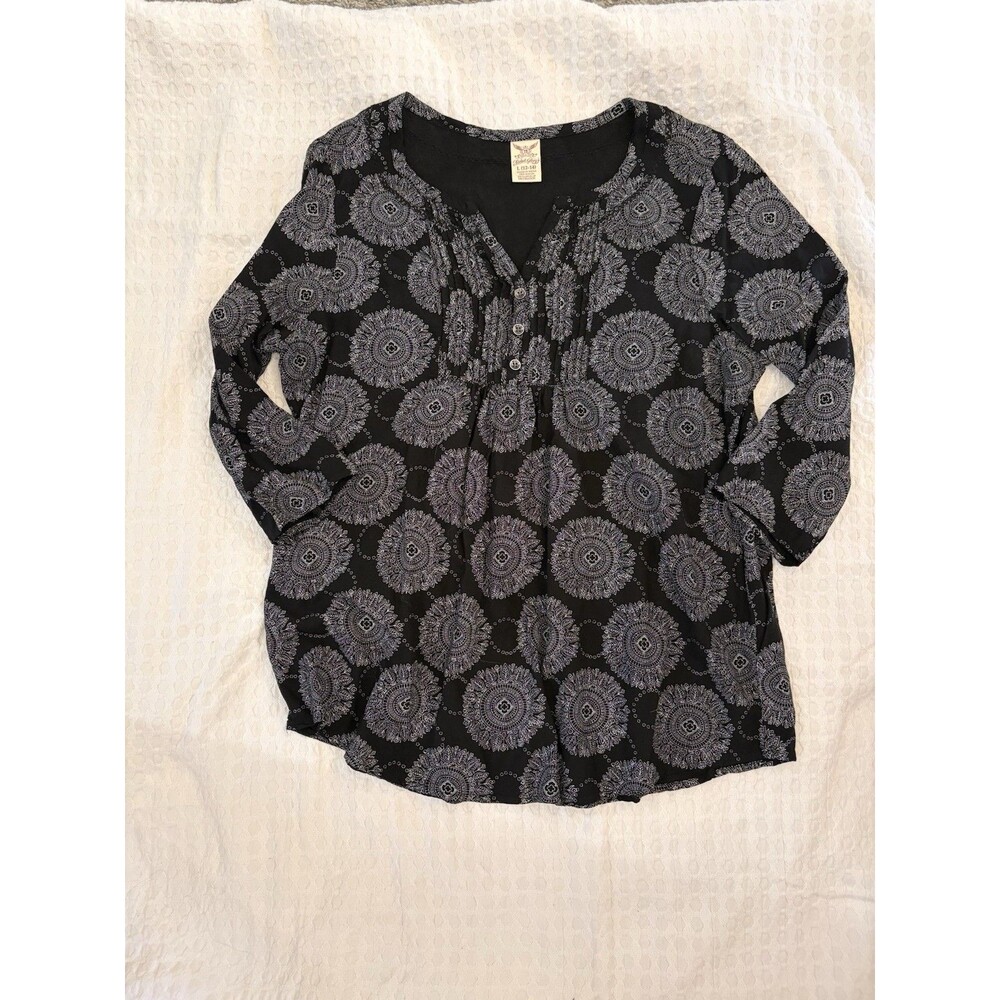 Faded Glory Women’s Large Black Print Design Blouse 12-14 3/4 Sleeve